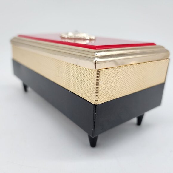Vintage Sonsco Japan Red & Gold Musical Jewelry Box With Gem Accent Regency - Picture 10 of 16